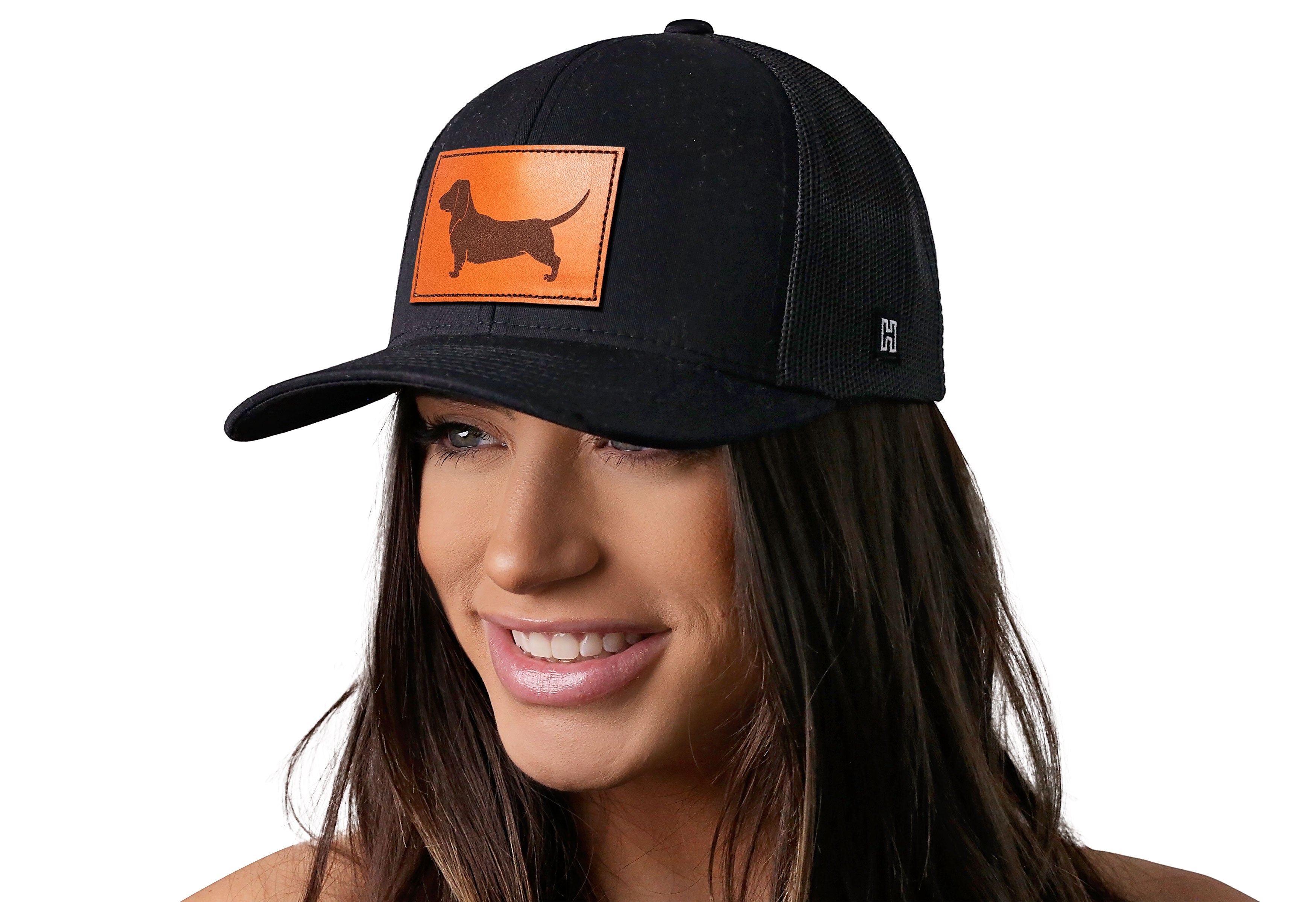 Dachshund Trucker Hat Leather  |  Black Dog Snapback