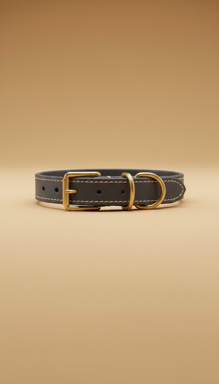 Leather dog collar with stitched edges