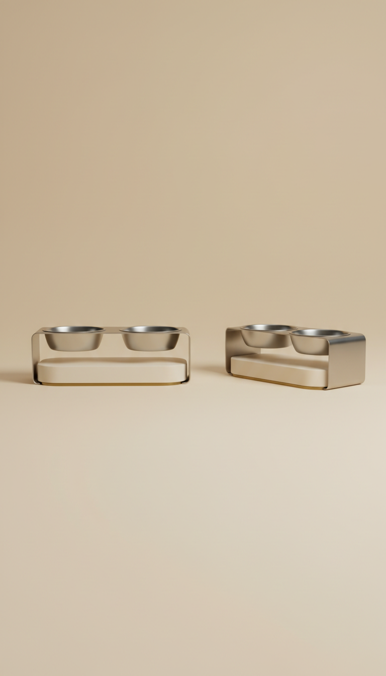 Elevated dog bowl set in stainless steel