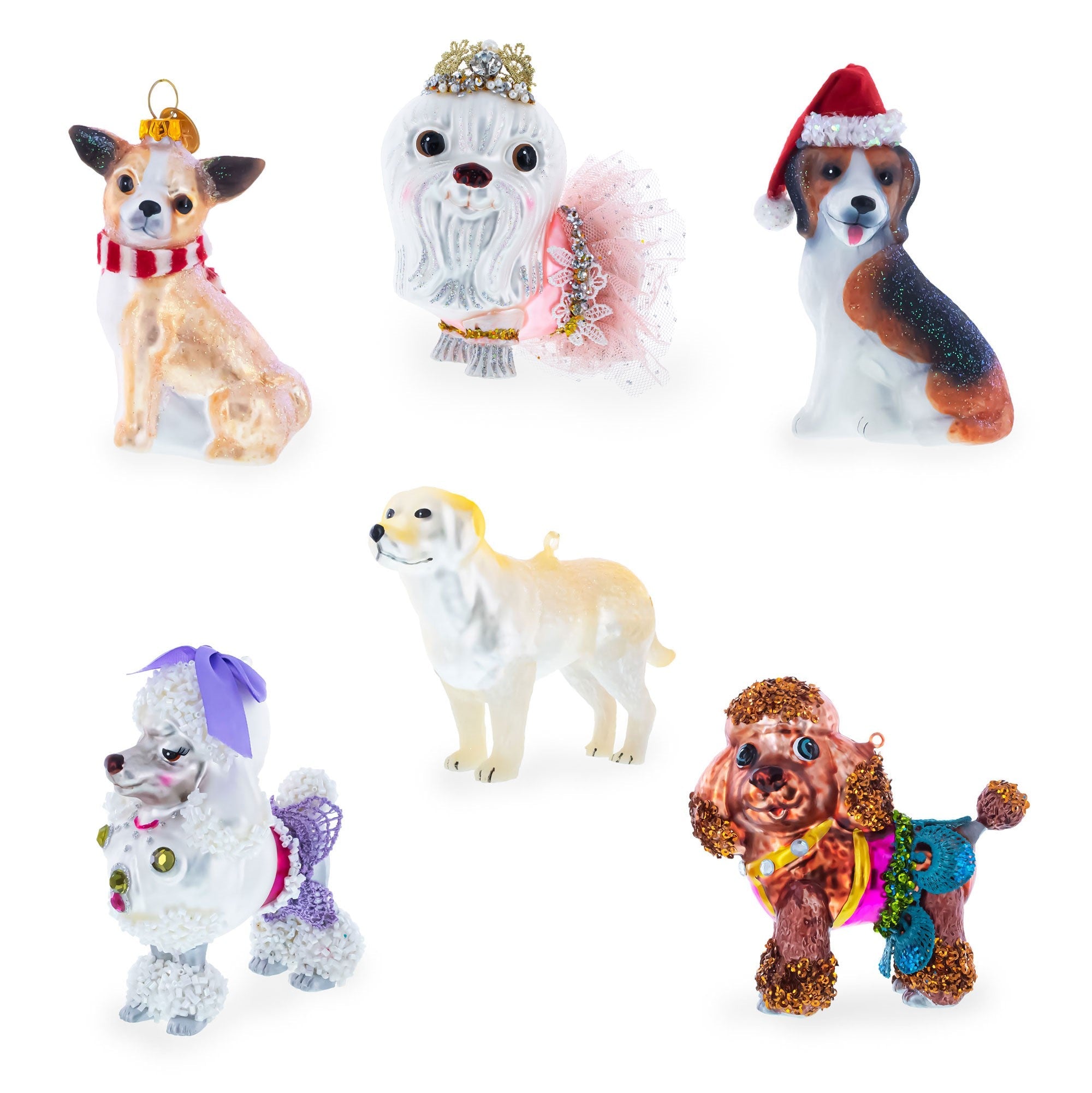Dachshund Dog in Hat Glass Christmas Ornament